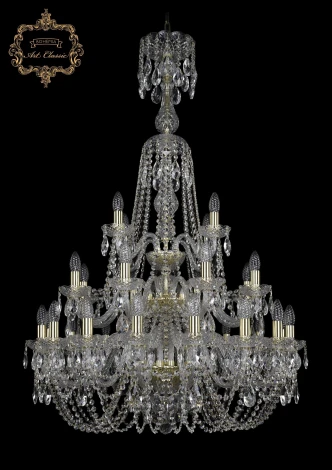 Подвесная большая люстра Art Classic 11.11 11.11.16+8+4.300.3d.XL-128.Gd.Sp (220V, хрусталь, на цепи, подсвечник, свеча)