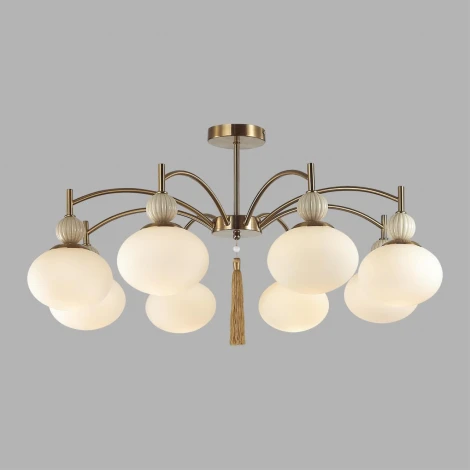 Потолочная люстра на штанге Lumion Gloriya 8272/8C латунь/бежевый/белый, металл/керамика/стекло Е14 8*40W 220V (шарики)