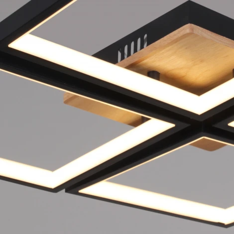 Потолочная люстра светодиодная на штанге с пультом с регулировкой цветовой температуры, яркости и ночным режимом Reluce 78560-0.3-04 BK+WOOD