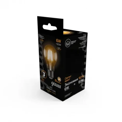 Лампочка светодиодная E27 6 Вт 600 lm 2700K теплое желтое свечение Gauss Filament 102802106