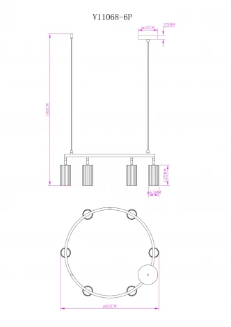 Подвесная люстра кольцо Moderli Cora V11603-6P (220V, на тросе, кольцо)