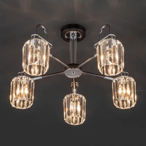 Потолочная люстра Wi-Fi на штанге Eurosvet Tenia 70090/5 графит (220V, хрусталь, управление смартфоном, голосовое управление, умный дом - Minimir Home, Алиса, Маруся, Салют)