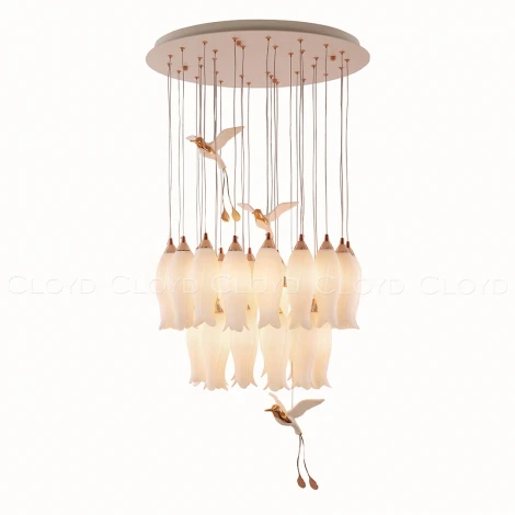 Подвесная люстра ярусная каскадная (цветы, птички) Cloyd Argana 11236 (220V, на проводе, цветы, птички)