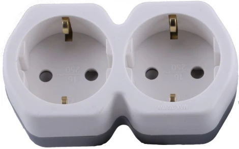 Разветвитель на 2 гнезда с заземлением (белый,серый) Stekker 32870