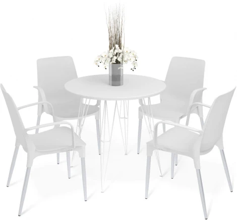 Обеденная группа SHT-DS199 белоснежная шагрень/хром лак/белый от фабрики Sheffilton