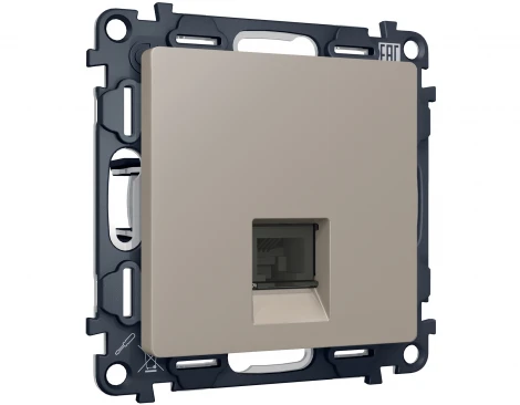 Комплект механизма Ethernet RJ-45 розетки экранированной с автоматической защитной шторкой встраиваемый (серо-бежевый матовый) Ambrella Volt QUANT MA372005