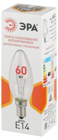 Лампочка накаливания E14 60W ЭРА B-60-E14-230-CL