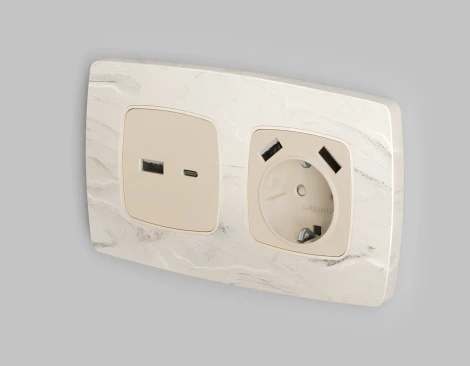 Лицевая панель Ambrella Volt OMEGA (Бежевый матовый) для розетки 2USB A+C QUANT OP3310