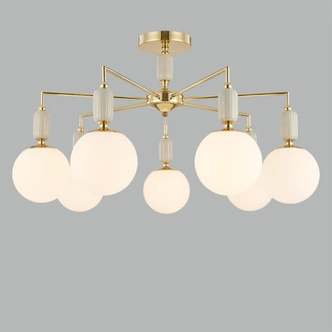 Потолочная люстра на штанге Lumion Vivien 6580/7C французское золото, серый/белый металл, керамика/стекло E14 7*40W 220V