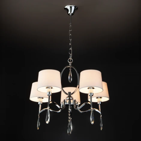 Подвесная люстра Wi-Fi Eurosvet Madera 10127/5 хром/прозрачный хрусталь Strotskis Smart (10093/5) (220V, управление смартфоном, голосовое управление, умный дом - Minimir Home, Алиса, Маруся, Салют, на цепи)