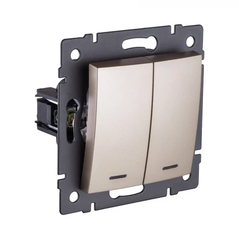 Выключатель кнопочный 2-клавишный 10А/250В с LED подсветкой, изогнутый, золотой Kollinger REA-R-014GD для Aspekt, Eleganz, Reflex