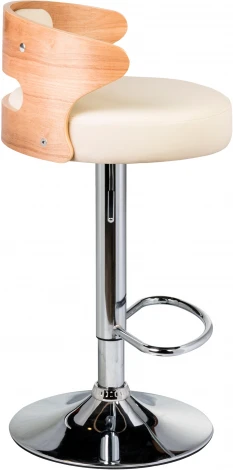 Стул барный DOBRIN FRED (натуральное дерево, кремовый) 1018-LMZ FRED, цвет сиденья кремовый, каркаса натуральное основания хром