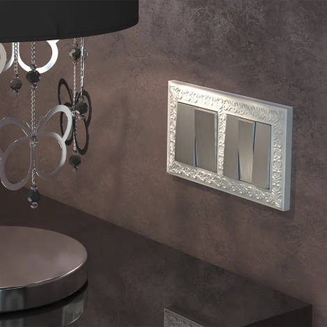 Выключатель двухклавишный проходной (cеребряный рифленый) Werkel W1122009 (a051357)