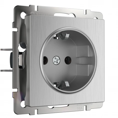 Розетка с заземлением и шторками (cеребряный рифленый) Werkel W1171109 (a051352)