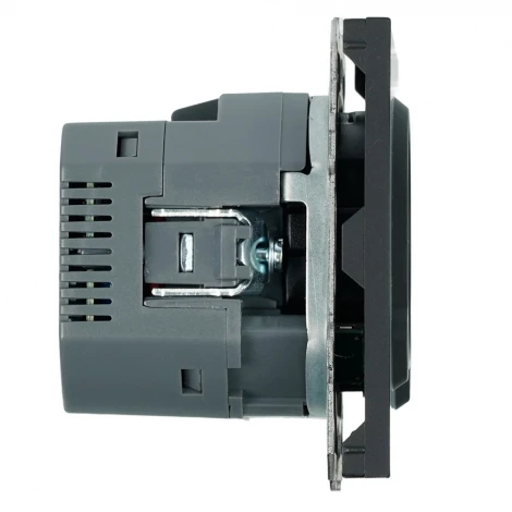 Розетка с заземлением и шторками с USB Type A+С (черный уголь, soft touch) Stekker Эмили 50218