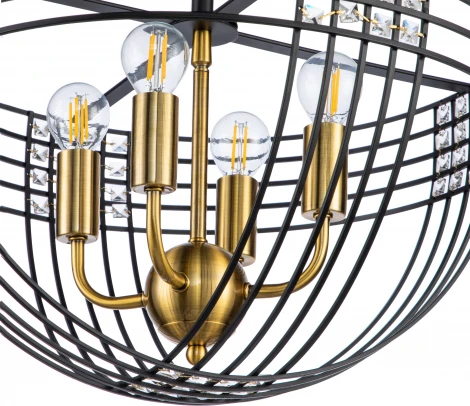 Люстра потолочная на штанге Fresco V000104 (10001/4C Black) (220V, хрусталь, клетка)