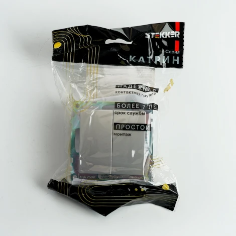 Переключатель двухклавишный (серебро) Stekker Катрин 49168