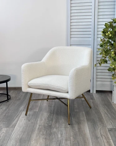 Кресло SHEEP NINI-01 Белый, teddy / золотой каркас М-City