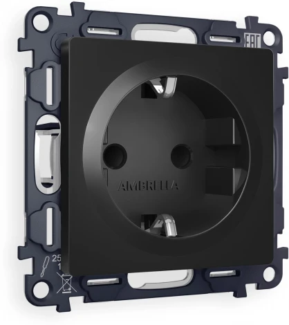 Комплект механизма Ambrella Volt электрической розетки ALFA MA807010 Черный матовый с заземлением и шторками 2P+E 16A-250V QUANT