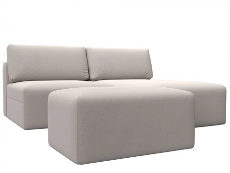 Диван угловой модульный с пуфом Лига-060 НПБ угол универсальный (ЛДСП,Брус,Фанера/Пластик/Замша/Бежевый) Лига Диванов 129692