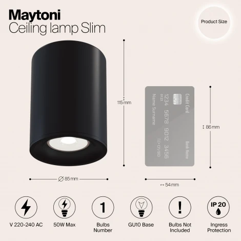 Накладной потолочный светильник Slim GU10 1x50Вт Maytoni Technical C012CL-01B (220V)