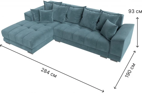 Диван угловой НордСтар левый угол (Бирюзовый/Велюр) Лига Диванов арт.121106L