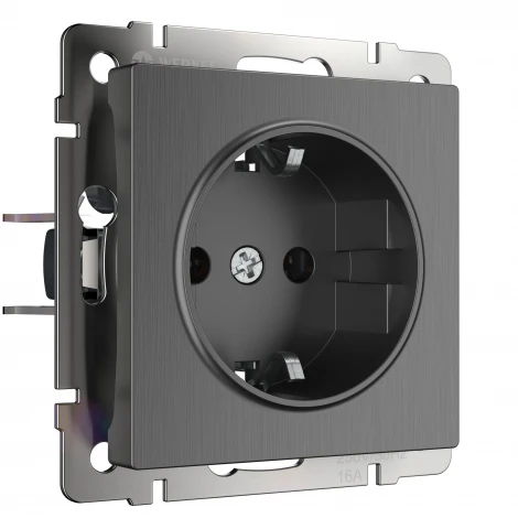 Розетка с заземлением и шторками (графит рифленый) Werkel W1171104 (a050750)