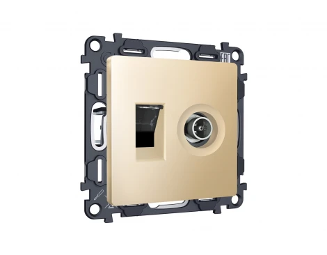 Комплект механизма ТВ-розетки оконечной и Ethernet RJ-45 розетки с автоматической защитной шторкой встраиваемый (шампань) Ambrella Volt QUANT MA612510