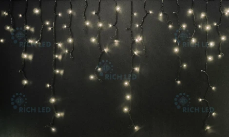 Гирлянда светодиодная Бахрома белая с мерцанием 220B, 144 LED, провод черный, IP54 RL-i3*0.9F-B/WW Rich LED