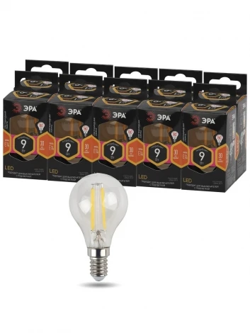 Лампочка светодиодная филаментная E14 9W ЭРА F-LED P45-9w-827-E14