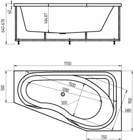Акриловая ванна Акватек Медея R, вклеенный каркас