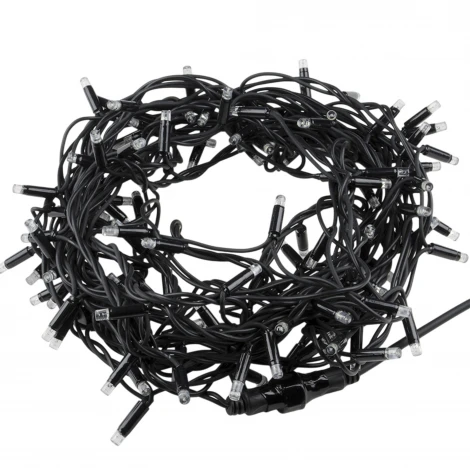 Гирлянда светодиодная 10м без вилки с эффектом мерцания, соединяемая, 100 светодиодов 2700K IP67 провод черный Uniel ULD-F90PRO S10M-100/TBK WW