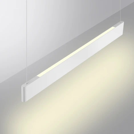 Подвесной линейный светильник Novotech Iter 359549 белый диммир. со сменой цв.темпер. (пульт ДУ/прилож. Smart Life) LED 12/24W 220V 3000-5700К (регулировка яркости, умный дом - Алиса, Tuya Smart, Smart Life, на тросе)