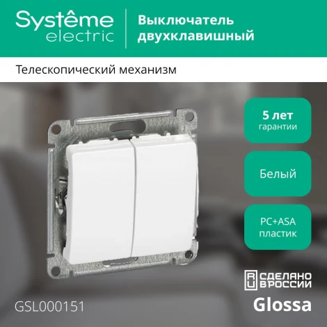 Выключатель встраиваемый двухклавишный (белый) Systeme Electric GSL000151