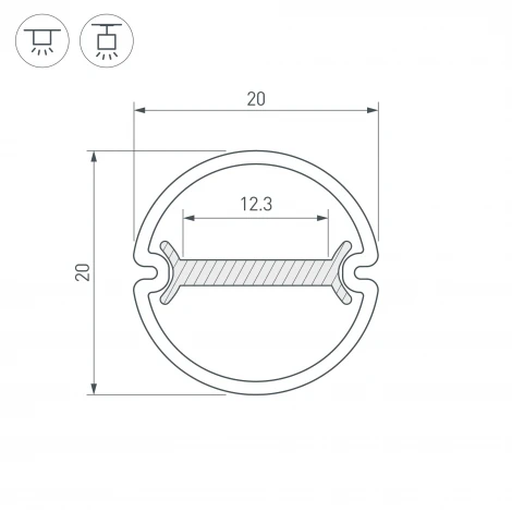 Профиль ARH-ROUND-D20-DUAL-2000 ANOD (Arlight, Алюминий) 039218