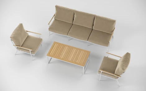 Комплект садовой мебели Gardenini Premium Calma Long (Алюминий,Тик,Ткань/Белый,Бежевый) арт.LPCLM.020200.S3