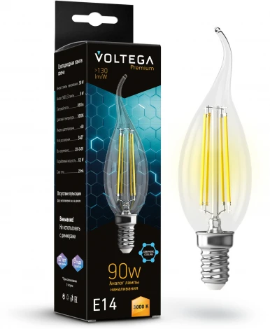 Светодиодная лампа 9W 3000K E14 Voltega Candle wind 9W Graphene 7220