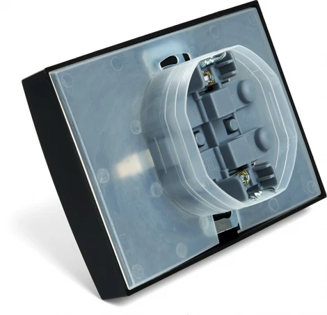 Розетка двойная с заземлением и защитной крышкой (черный) Stekker Эрна 49138