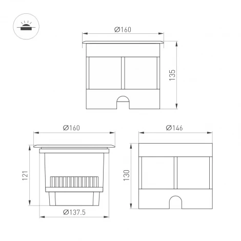 Встраиваемый светильник уличный LTD-DAFNA-GROUND-R160-16W Warm3000 (SL, 20 deg, 230V) (Arlight, IP67 Металл) 061194