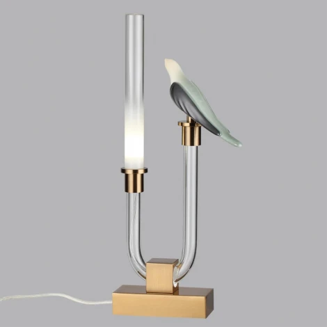 Настольная лампа Odeon Light Lark 5431/2TL золотой(под латунь)/белый градиент/беж./зеленый/ металл/стекло/керамика LED 2W 4000K (220V, выключатель, птички)