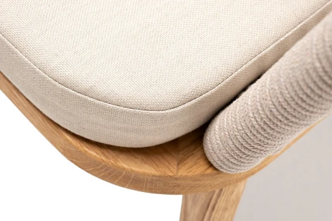 "Марсель" стул плетеный из роупа, основание дуб, роуп бежевый круглый, ткань бежевая 052 4SIS арт.УТ-00007613