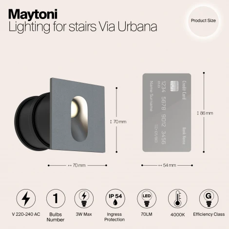 Подсветка для лестниц и ступеней встраиваемая Maytoni Via Urbana O022-L3GR (LED, 220V, IP54)
