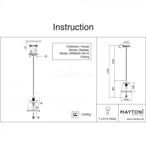 Подвесной светильник Maytoni Cipresso H034-PL-01-R