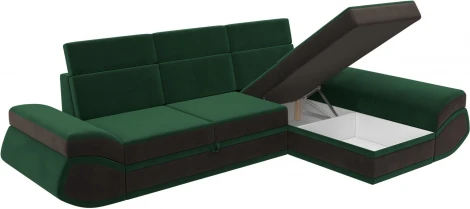 Диван угловой Лига-032 правый угол (Зеленый,Коричневый/Велюр) Лига Диванов арт.121645