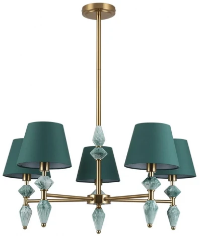 Потолочная люстра на штанге Lumion Vermont 8275/5 латунь/зеленый, металл/керамика/ткань Е14 5*40W 220V