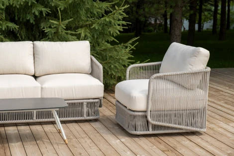 "Альбано" лаунж-зона 5-местная плетеная из роупа (веревки), каркас алюминиевый светло-серый, роуп серый меланж 4SIS ALBS3C2TJ-4-SET