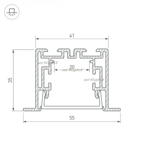 Профиль с экраном S2-LINIA55-F-2500 ANOD+OPAL (Алюминий) 021176 Arlight