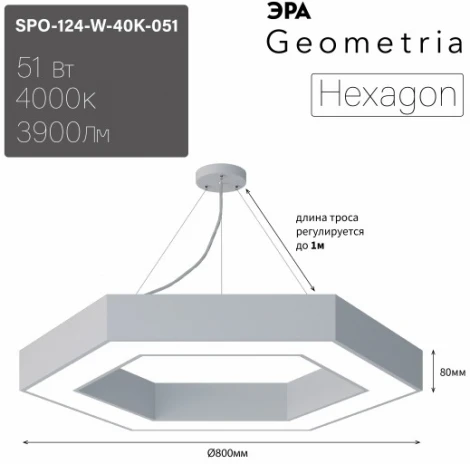 Подвесной светильник светодиодный ЭРА SPO-124-W-40K-051 (220V, на тросе, IP40)