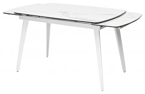 Стол ELIOT 120 HIGH GLOSS STATUARIO Белый мрамор глянцевый, керамика/ белый каркас