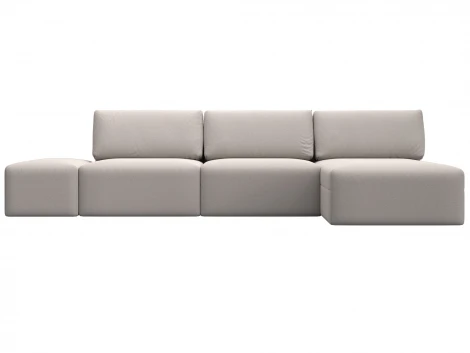 Диван угловой модульный с пуфом Лига-060 НПБ Лонг угол универсальный (ЛДСП,Брус,Фанера/Пластик/Замша/Бежевый) Лига Диванов 129525